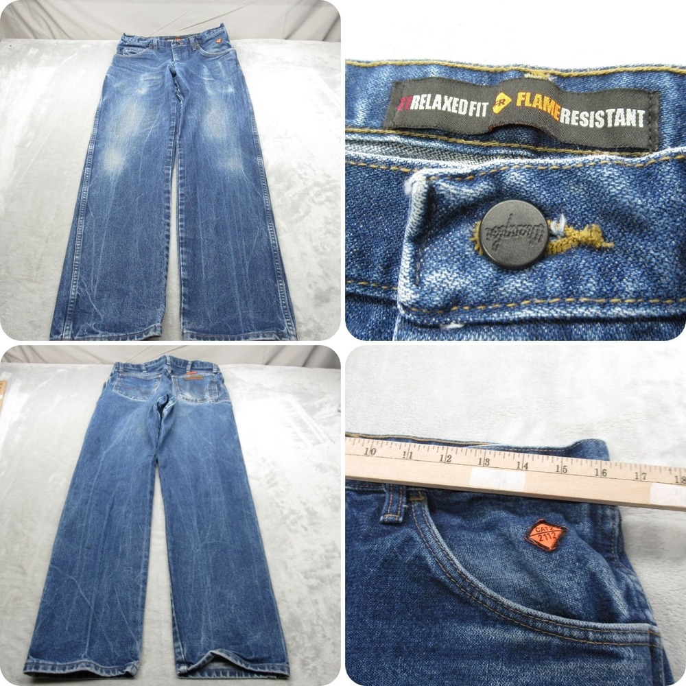 Wrangler FR Jeans Mens 32x33 Medium Wash Denim Relaxed Fit Flame Resistant Boot